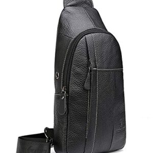 Genuine Leather Shoulder Backpack For Men Women Sling Crossbody Bag For Travel Crossbody Backpack with Charging Port - Black