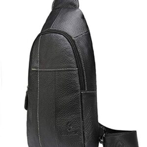 Genuine Leather Shoulder Backpack For Men Women Sling Crossbody Bag For Travel Crossbody Backpack with Charging Port - Black