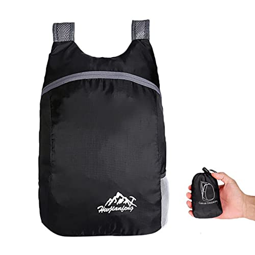 DongY Foldable Lightweight Backpack Travel Hiking Daypack 20L Waterproof Folding Bag for Shopping Outdoor, Black, 41x30x11cm