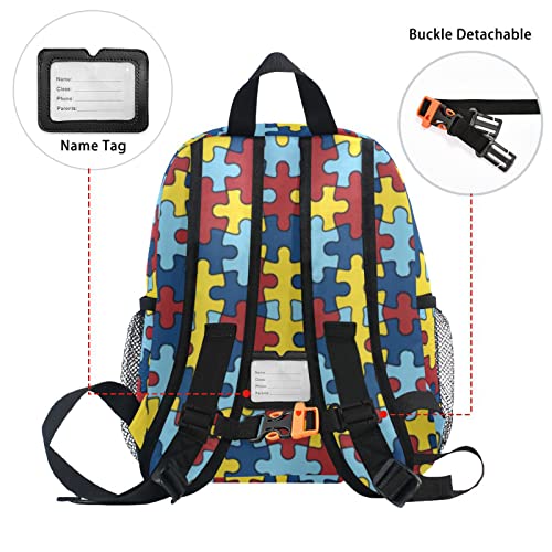 soderhamn Colorful Autism Puzzle Toddler Backpack Light Travel Backpacks with Chest Strap and Whistle Mini Schoolbag Travel Bag for 3-8 Boys Girls