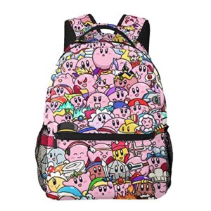 anime gaming backpack for girls boys, cute cartoon all over printed laptop bag pink, black