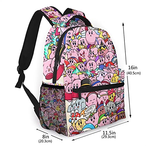 Anime Gaming Backpack For Girls Boys, Cute Cartoon All Over Printed Laptop Bag Pink, Black