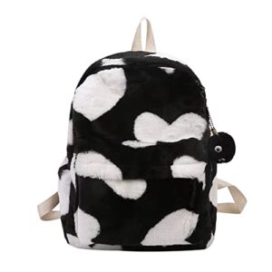 plush backpack y2k black love hearts kawaii love heart backpack cute aesthetic backpack for school teen girls (black)