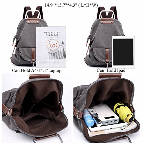 Cute Backpack Purse for Women Small Canvas Backpack for Women School College Bookbag Travel Laptop Bag Shoulder Handbags Rucksack Lightweight Grey