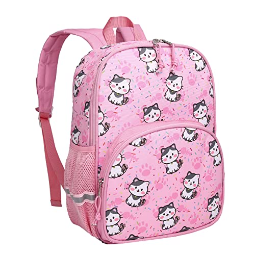 Toddler Backpack for Girls, Kasqo 13.5 Inch Lightweight Waterproof Kids Bookbag Preschool Kindergarten Schoolbag for little Girls 3-6 Years Old, Pink Cat