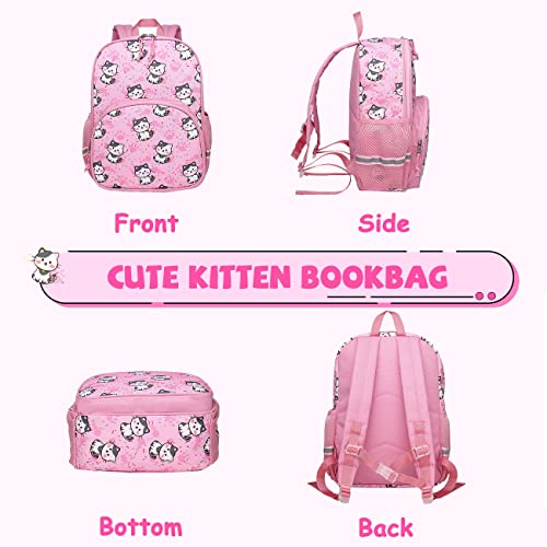 Toddler Backpack for Girls, Kasqo 13.5 Inch Lightweight Waterproof Kids Bookbag Preschool Kindergarten Schoolbag for little Girls 3-6 Years Old, Pink Cat