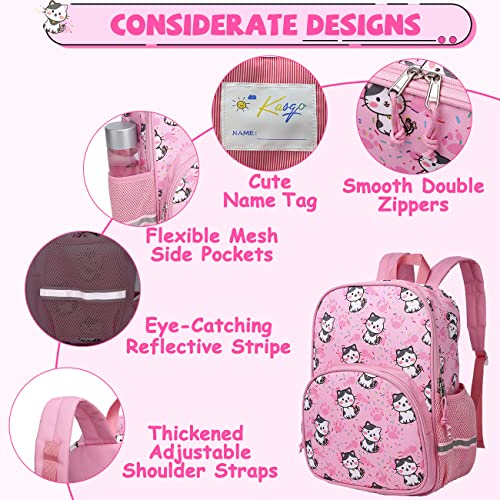 Toddler Backpack for Girls, Kasqo 13.5 Inch Lightweight Waterproof Kids Bookbag Preschool Kindergarten Schoolbag for little Girls 3-6 Years Old, Pink Cat