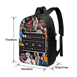 Rod Wave Backpack 17 Inch Laptop Daypack With Usb Port Bookbag For Student School Casual Travel