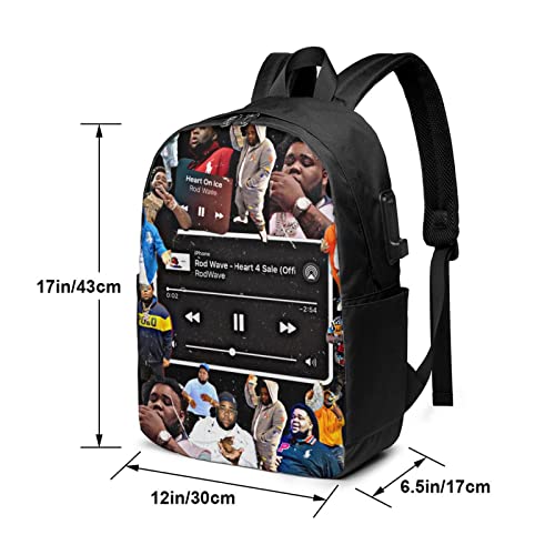 Rod Wave Backpack 17 Inch Laptop Daypack With Usb Port Bookbag For Student School Casual Travel