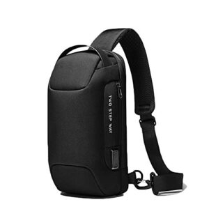 anti-theft sling chest bag waterproof crossbody shoulder bag casual daypack rucksack with usb charging port for men women (black)