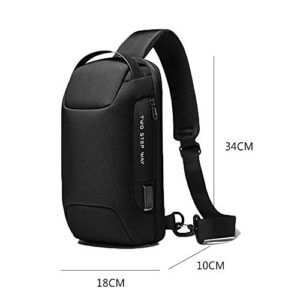 Anti-theft Sling Chest Bag Waterproof Crossbody Shoulder Bag Casual Daypack Rucksack with USB Charging Port for Men Women (black)