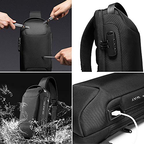 Anti-theft Sling Chest Bag Waterproof Crossbody Shoulder Bag Casual Daypack Rucksack with USB Charging Port for Men Women (black)