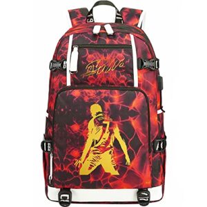 Soccer Player C-ristiano Ronaldo Multifunction Backpack Travel Student Laptop Fans Flame Element Bookbag For Men Women (Dark Red - 2)