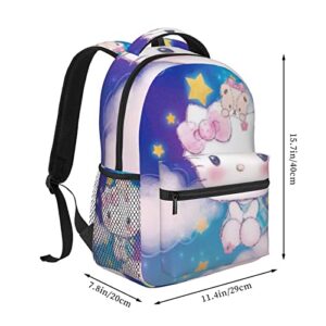 Cartoon Cat Backpack Laptop Bag Casual Travel Daypack for Women Girl