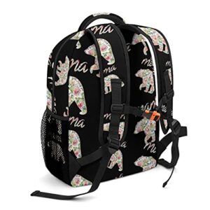 Floral Mama Bear Backpack Bookbag Cute Funny Printed Graphic for Book Study Travel