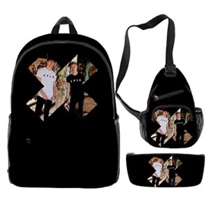 bingtiesha sam and colby backpack three-piece sets casual fashion kpop school bags travel daypacks (ym02871)
