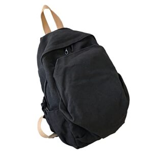 kaupuar minimalist aesthetic canvas backpack simple school daypack for adults and teens (black)