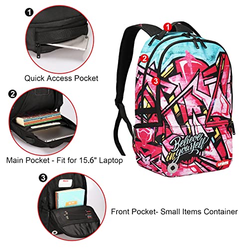 Hip Hop Backpack Teens,Graffiti Backpack for School,Casual Daypack,Designer Laptop Backpack,Computer Backpack for Laptop 15.6 Inch,High School Backpack Pink,College Backpack with USB Charging Port