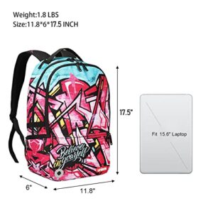 Hip Hop Backpack Teens,Graffiti Backpack for School,Casual Daypack,Designer Laptop Backpack,Computer Backpack for Laptop 15.6 Inch,High School Backpack Pink,College Backpack with USB Charging Port