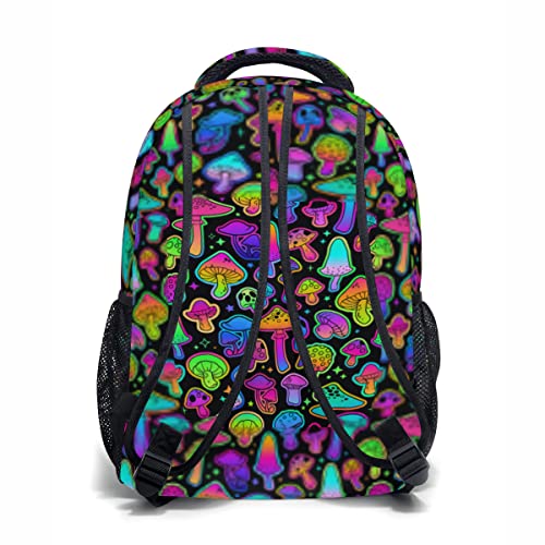 Cute Colorful Trippy Mushroom Holiday Leisure 17 Inch Work Backpack, Lightweight Travel Outdoor School And College Bookbag for Men and Women Teen Gifts