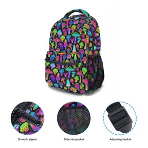 Cute Colorful Trippy Mushroom Holiday Leisure 17 Inch Work Backpack, Lightweight Travel Outdoor School And College Bookbag for Men and Women Teen Gifts