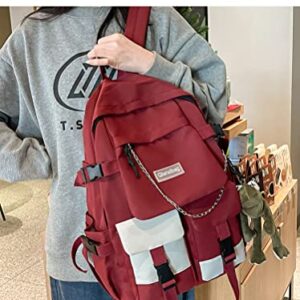 HOKMAH Kawaii Backpack with Kawaii Pin and Accessories, Cute Backpack for Girls Boys Preppy Staff Back Top School Supplies Gifts (Red)