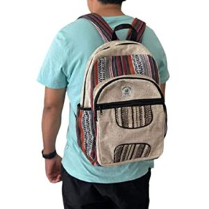 Zillion Craft Large Natural Hemp Back Pack for Men Women. Multi Color Hemp Fiber Multi Pocket Hand Made Bag. Unisex Design