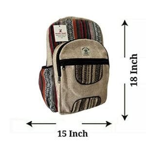 Zillion Craft Large Natural Hemp Back Pack for Men Women. Multi Color Hemp Fiber Multi Pocket Hand Made Bag. Unisex Design