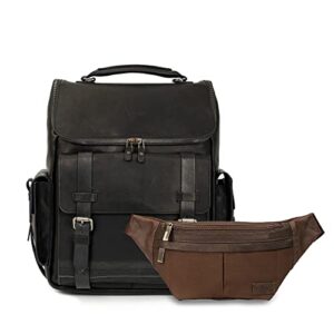 velez top grain leather black matte backpack + brown fanny pack for men