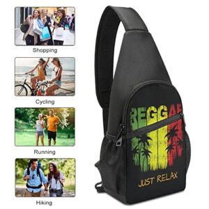 Relax Reggae Music Palm Trees On Black Chest Crossbody Bag, Lightweight Unisex Backpack Shoulder Bag, Casual Adjustable Sling Daypack for Outdoor Cycling Hiking Travel