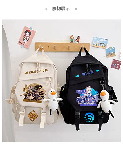 Genshin Impact Xiao Cosplay Backpack Anime Backpacks for Teens Adult (16 INCH With Cute Doll of Duck)