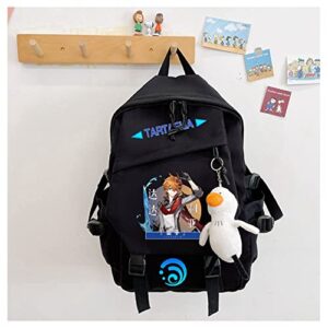 Genshin Impact Xiao Cosplay Backpack Anime Backpacks for Teens Adult (16 INCH With Cute Doll of Duck)