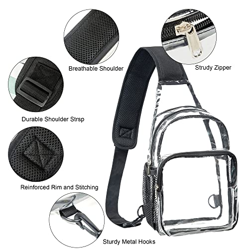 Clear Sling Bag Stadium Approved, Multipurpose Clear Shoulder Backpack, Casual Chest Daypack for Hiking, Stadium or Concerts