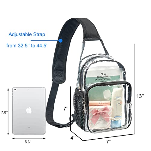 Clear Sling Bag Stadium Approved, Multipurpose Clear Shoulder Backpack, Casual Chest Daypack for Hiking, Stadium or Concerts