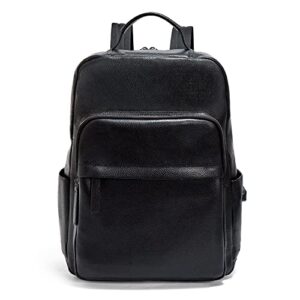 laorentou genuine leather backpacks college 15” laptop travel computer shoulder backpack for men school backpacks (black)