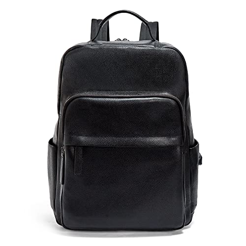 LAORENTOU Genuine Leather Backpacks College 15” Laptop Travel Computer Shoulder Backpack For Men School Backpacks (Black)