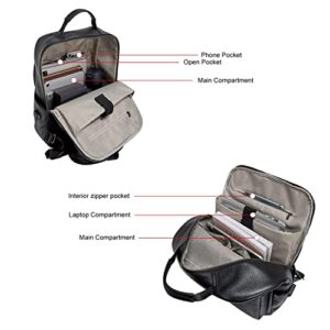 LAORENTOU Genuine Leather Backpacks College 15” Laptop Travel Computer Shoulder Backpack For Men School Backpacks (Black)