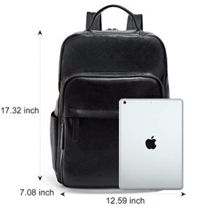 LAORENTOU Genuine Leather Backpacks College 15” Laptop Travel Computer Shoulder Backpack For Men School Backpacks (Black)