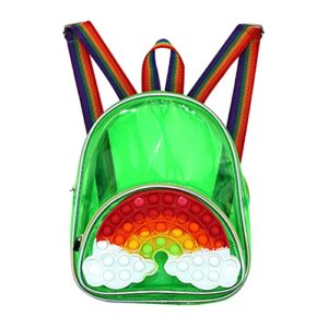 domingbub fidget clear backpack, pop-on-it small backpack with rainbow clouds, girls fidget backpack for school travel (green, transparent)