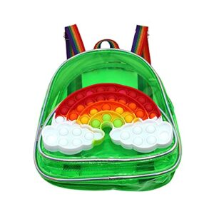 Domingbub Fidget Clear Backpack, Pop-On-It Small Backpack with Rainbow Clouds, Girls Fidget Backpack for School Travel (Green, Transparent)