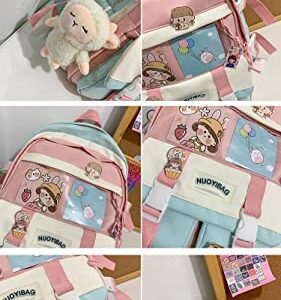 KOWVOWZ Lovely Kawaii Backpack for Teen Girls Back to School Aesthetic Student Bookbag withi Pin & Cute Accessories (Pink)