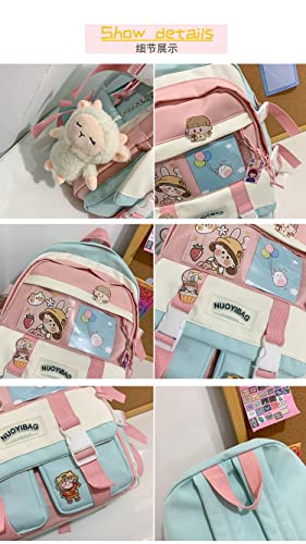 KOWVOWZ Lovely Kawaii Backpack for Teen Girls Back to School Aesthetic Student Bookbag withi Pin & Cute Accessories (Pink)