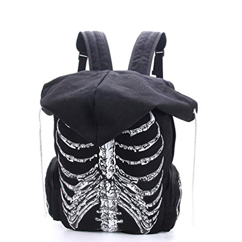 TENDYCOCO Ribcage Skeleton Print Backpacks Halloween Party Favor Bag Canvas Students Shoulder Bag