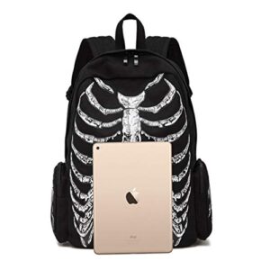 TENDYCOCO Ribcage Skeleton Print Backpacks Halloween Party Favor Bag Canvas Students Shoulder Bag