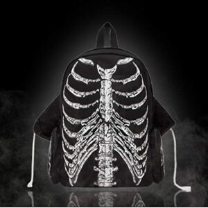 TENDYCOCO Ribcage Skeleton Print Backpacks Halloween Party Favor Bag Canvas Students Shoulder Bag