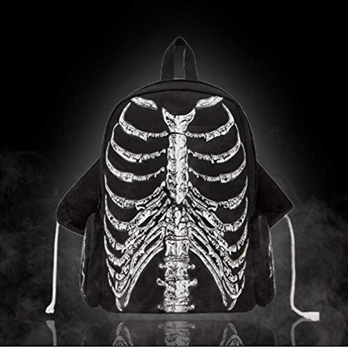 TENDYCOCO Ribcage Skeleton Print Backpacks Halloween Party Favor Bag Canvas Students Shoulder Bag