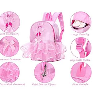 ORIDOOR Little Girl's Cute Ballet Dance Duffel Bags Tutu Dress Dance Backpack with Pink Lace for Ballerina B3 Pink Shoes