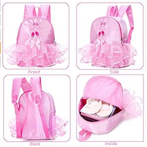 ORIDOOR Little Girl's Cute Ballet Dance Duffel Bags Tutu Dress Dance Backpack with Pink Lace for Ballerina B3 Pink Shoes