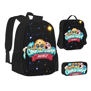 cookie swirl c backpack teen boys girl school book bag with lunch box pen case 3 in 1