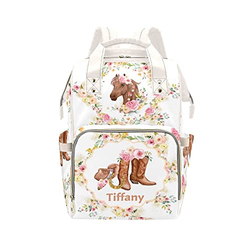 Eiis Unidesign Sweet Floral Hats Boots Horse Cowgirl Personalized Diaper Bag Backpack with Name,Custom Tote Bag Travel DayPack for Nappy Mommy Baby Boy Girl